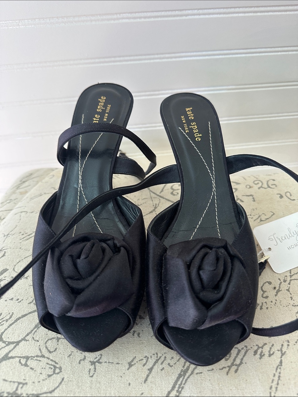 kate spade Black Floral Rosette Peep-Toe Slingback Heels 9